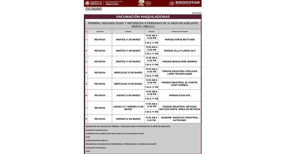 Inicia jornada de vacunación en maquiladoras