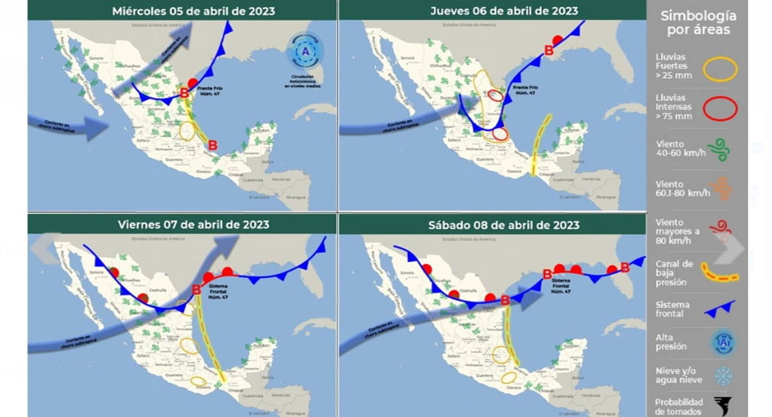 Advierte PCyB posibilidad de lluvias de moderadas a intensas