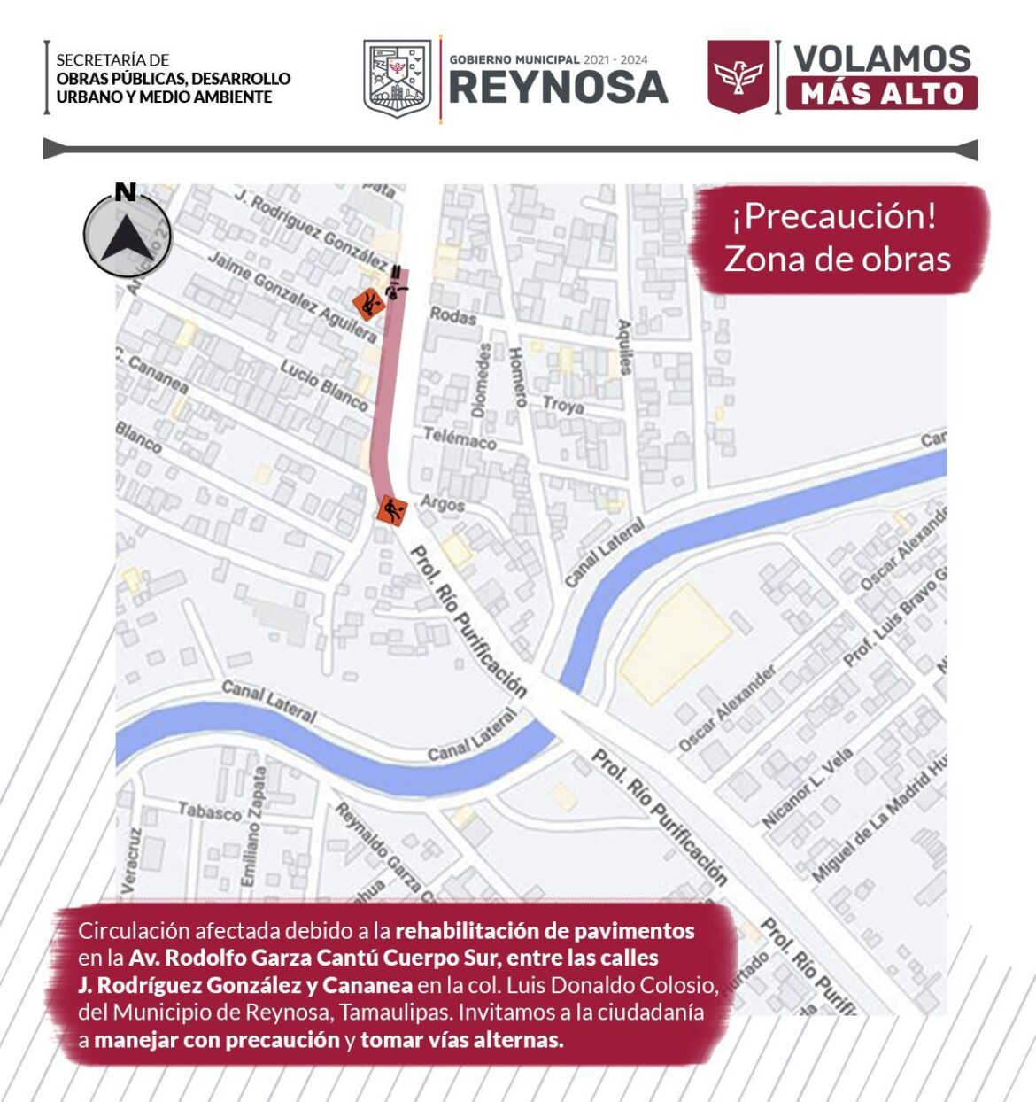 Aviso de cierre de vialidad en colonia Colosio de Reynosa