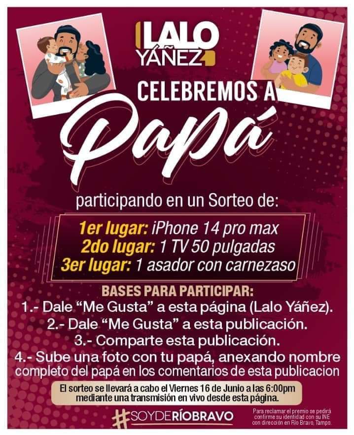 EN RÍO BRAVO TAM. FESTEJA TU DÍA DEL PADRE EN ESTA RIFA