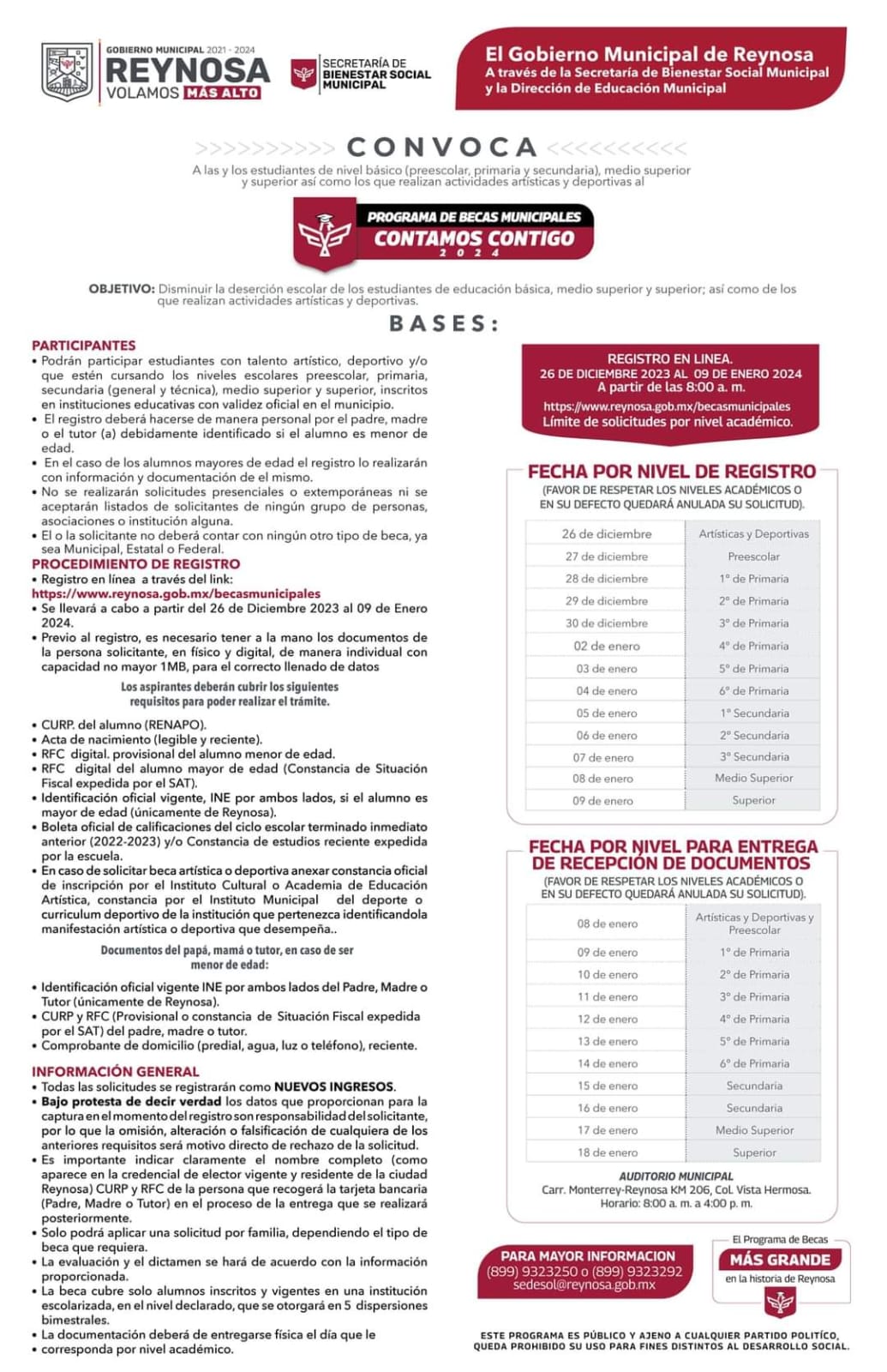 Invita Alcalde Carlos Peña Ortiz a continuar registrando estudiantes al Programa de Becas Municipales 2024