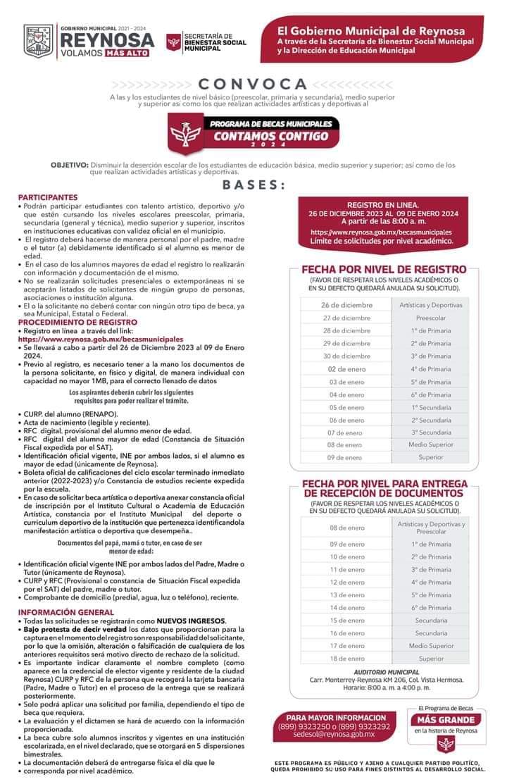 Anunció el Alcalde Carlos Peña Ortiz últimos registros al Programa de Becas Municipales