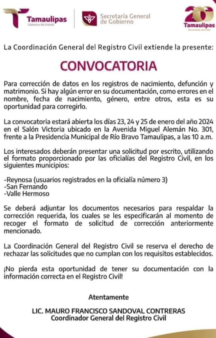 INICIA ESTE MARTES CAMPAÑA DE CORRECCIÓN DE ACTAS EN RÍO BRAVO